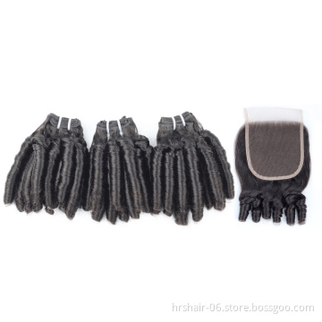 12A double drawn spring curly fumi hair bundles with 4x4 transparent lace closure wholesale double drawn cuticle aligned hair